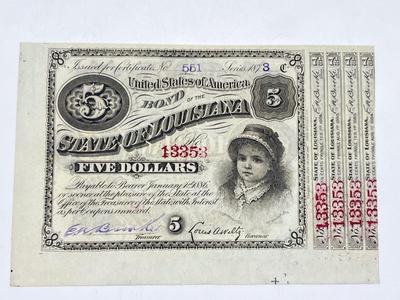 LOT 202J: 1880 State of Louisiana $5 USA Bond