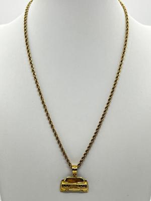 LOT 206J: 14K Yellow Gold Rope Chain and "Corvette" Charm-12.35 Grams