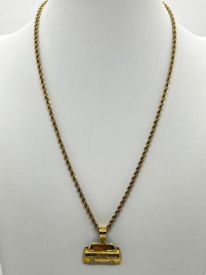 LOT 206J: 14K Yellow Gold Rope Chain and "Corvette" Charm-12.35 Grams