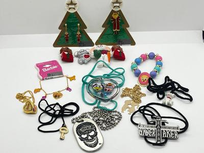 LOT 222J: Assorted Children's and Christmas Jewelry and Accessories: Barbie, Tweety Bird, WWF and More