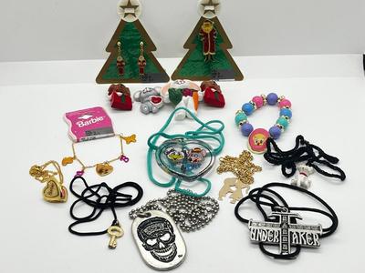 LOT 222J: Assorted Children's and Christmas Jewelry and Accessories: Barbie, Tweety Bird, WWF and More