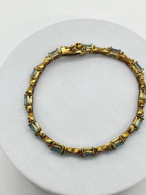 LOT 227J: Gold Vermeil Sterling Tennis Bracelet with Multi-Colored Gemstones-13.87 GTW