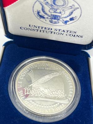 LOT 235J: 1987 US Constitution Silver Dollar Proof Coin-One Ounce .90 Silver