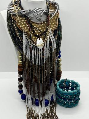 LOT 237J: Unique Funky Necklace Collection + Turquoise Beaded Bracelet