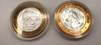 Lot #62 Lot of 2 .999 Silver Ltd Edition 10 Dollar Gaming Tokens - Flamingo Hotel 2001-2002