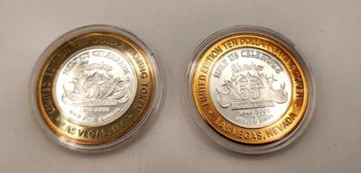 Lot #62 Lot of 2 .999 Silver Ltd Edition 10 Dollar Gaming Tokens - Flamingo Hotel 2001-2002