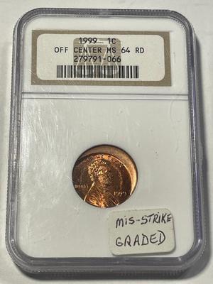 NGC CERTIFIED 1999 MS64 RED OFF CENTER ERROR LINCOLN CENT AS PICTURED. FREE DOMESTIC SHIPPING.