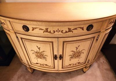 Lot #72 Vintage demi-lune Decorator Side Cabinet