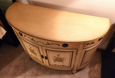 Lot #72 Vintage demi-lune Decorator Side Cabinet