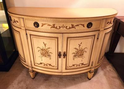 Lot #72 Vintage demi-lune Decorator Side Cabinet