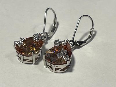 New Never Worn Dainty .925 Sterling Silver Dangling Citrine Colored Stone Earrings as Pictured. FREE DOMESTIC SHIPPING.