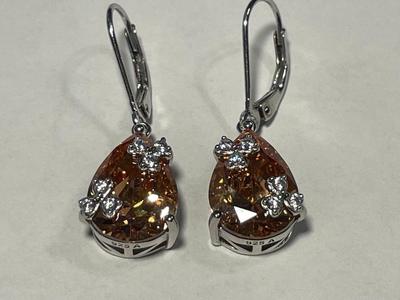 New Never Worn Dainty .925 Sterling Silver Dangling Citrine Colored Stone Earrings as Pictured. FREE DOMESTIC SHIPPING.
