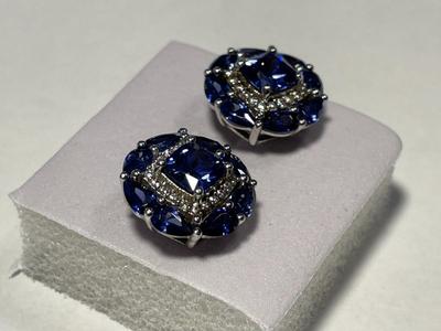 New Never Worn Dainty .925 Sterling Silver Designer Blue Stone Stud Back Earrings as Pictured. FREE DOMESTIC SHIPPING.