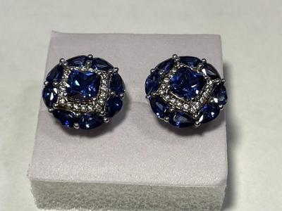 New Never Worn Dainty .925 Sterling Silver Designer Blue Stone Stud Back Earrings as Pictured. FREE DOMESTIC SHIPPING.