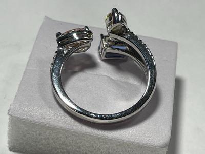 New Never Worn Dainty .925 Sterling Silver Designer Adjustable Colored Stone CZ Ring Size 9-9.5 as Pictured. FREE DOMESTIC SHIPPING.