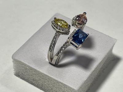 New Never Worn Dainty .925 Sterling Silver Designer Adjustable Colored Stone CZ Ring Size 9-9.5 as Pictured. FREE DOMESTIC SHIPPING.