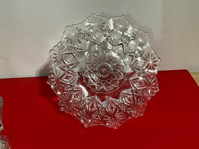Crystal Set Salt and Pepper Shaker, Cake Platter, and Sundae Cups