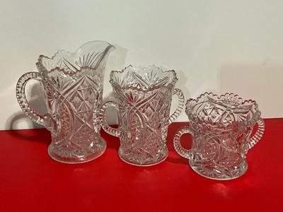 3 Thick Glass Set - Pitcher, Celery Vase, and small vase
