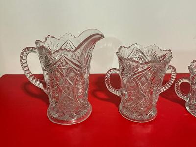 3 Thick Glass Set - Pitcher, Celery Vase, and small vase