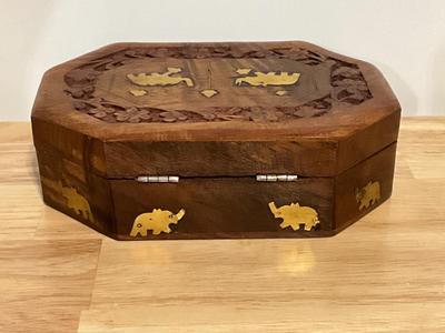 Elephant Jewelry Box and Silver Tone Faux Turqoise Set
