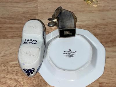 Elephant Plate, Elephant Figurines, and Dutch Shoe