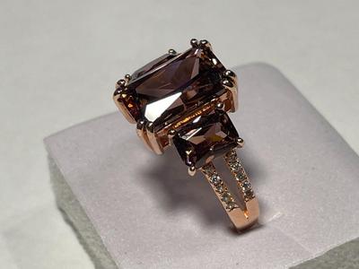 New Never Worn .925 Rose Colored Sterling Silver Designer Amethyst Color Stone Ring Size-9 as Pictured. FREE DOMESTIC SHIPPING.
