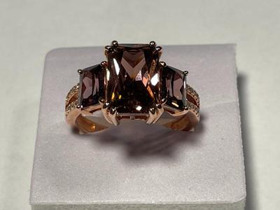 New Never Worn .925 Rose Colored Sterling Silver Designer Amethyst Color Stone Ring Size-9 as Pictured. FREE DOMESTIC SHIPPING.