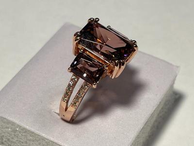 New Never Worn .925 Rose Colored Sterling Silver Designer Amethyst Color Stone Ring Size-9 as Pictured. FREE DOMESTIC SHIPPING.