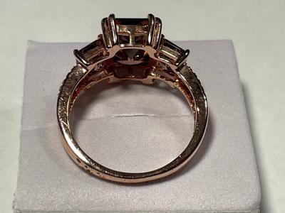 New Never Worn .925 Rose Colored Sterling Silver Designer Amethyst Color Stone Ring Size-9 as Pictured. FREE DOMESTIC SHIPPING.