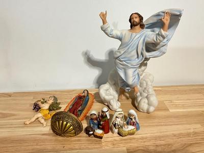 Jesus, Mary Holy water holder, and Nativity Figures