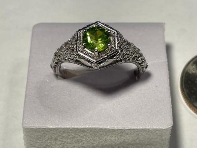 New Never Worn Dainty .925 Sterling Silver Designer Filigree Antique Style Peridot Colored Stone Ring Size-9 as Pictured. FREE DOMESTIC...