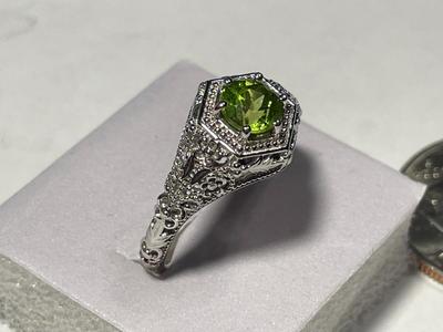 New Never Worn Dainty .925 Sterling Silver Designer Filigree Antique Style Peridot Colored Stone Ring Size-9 as Pictured. FREE DOMESTIC...