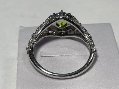 New Never Worn Dainty .925 Sterling Silver Designer Filigree Antique Style Peridot Colored Stone Ring Size-9 as Pictured. FREE DOMESTIC...