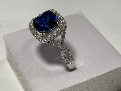 New Never Worn Dainty .925 Sterling Silver Designer Blue Colored Stone Ring Size-9 as Pictured. FREE DOMESTIC SHIPPING.