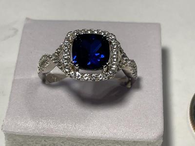 New Never Worn Dainty .925 Sterling Silver Designer Blue Colored Stone Ring Size-9 as Pictured. FREE DOMESTIC SHIPPING.