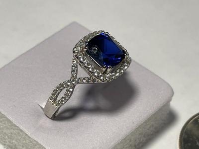 New Never Worn Dainty .925 Sterling Silver Designer Blue Colored Stone Ring Size-9 as Pictured. FREE DOMESTIC SHIPPING.