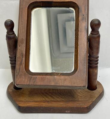 Vintage Wooden Frame Table Top Dresser Vanity Stationary Swivel Mirror