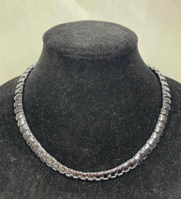 Vintage Black Hematite Snake Chain Necklace Choker Flat Link Semi Rigid