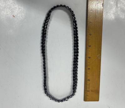 Vintage Black Hematite Snake Chain Necklace Choker Flat Link Semi Rigid