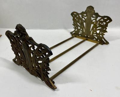 Brass Finish Cast Iron Art Nouveau Lady Book Rack Sliding Holder Bookend Woman