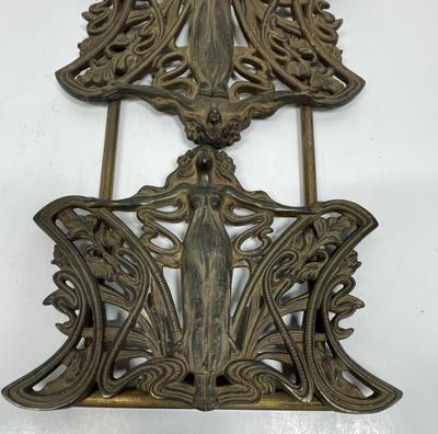 Brass Finish Cast Iron Art Nouveau Lady Book Rack Sliding Holder Bookend Woman