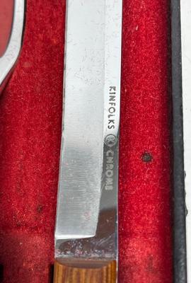 Vintage Kinfolks Chrome 2 Pc Knife Fork Concave Knives Cut Keen Carving Set In Box