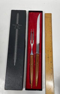 Vintage Kinfolks Chrome 2 Pc Knife Fork Concave Knives Cut Keen Carving Set In Box