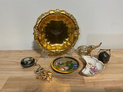 Gold Plate, Asian plates jewelry holder, and elephant statue