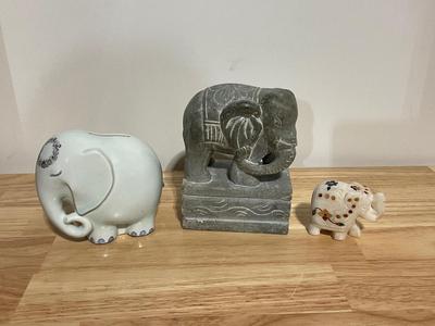 Piggy Bank Elephant, and 2 stone elephants
