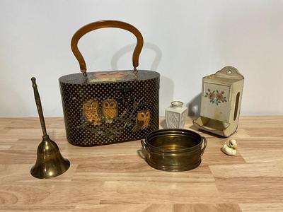 Owl Jewelry Box, Brass Bell, brass bell, bud vase