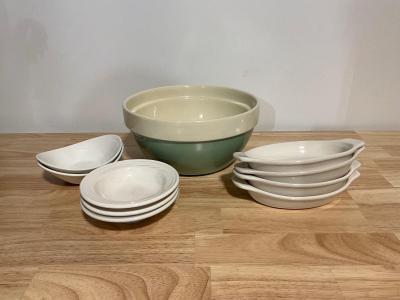 Blue Serving Bowl, 5 sauce bowls, and 4 small baking dish