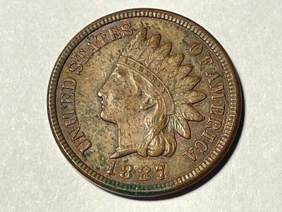 1887 AU+/UNCIRCULATED CONDITION BROWN INDIAN HEAD CENT AS PICTURED. FREE DOMESTIC SHIPPING.