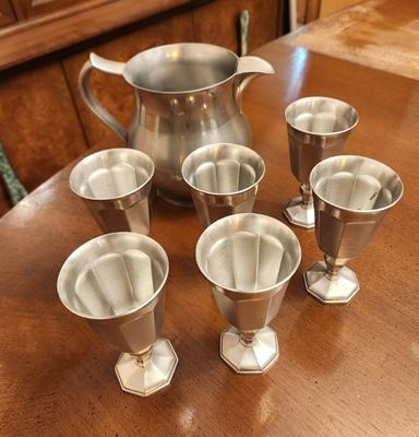 Lot #85 Pewter Jug with lot of 6 Gorham Pewter Goblets