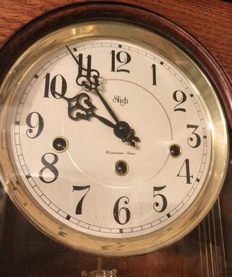 Lot #88 Sligh Chiming Wall Clock - good running condition